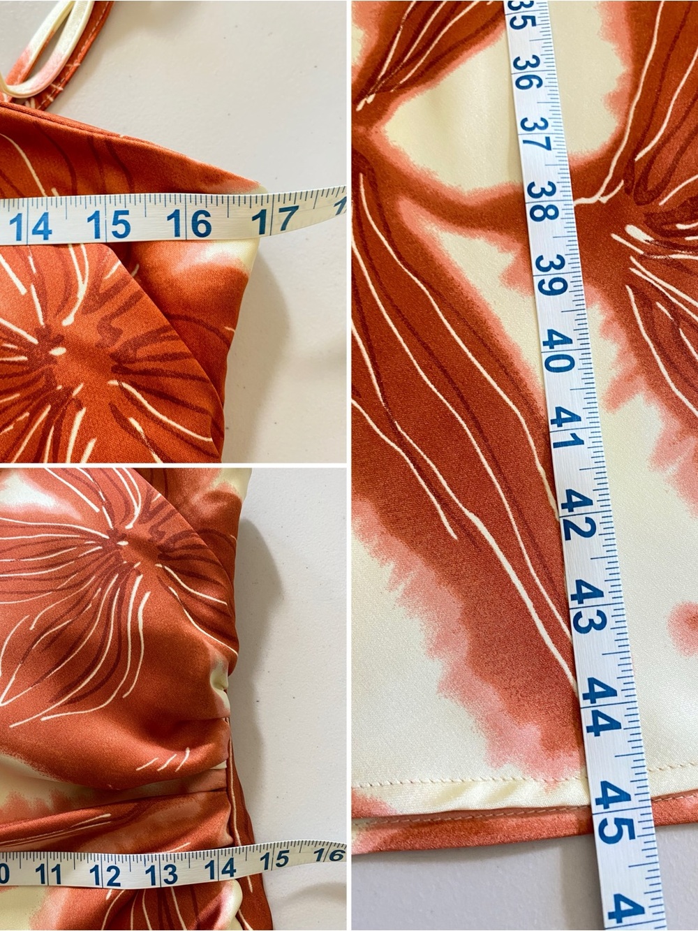 House of Harlow Rust Orange Abstract Floral Midi Slip Dress Ruched 70s Resort M - Picture 13 of 13